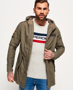 Superdry Rookie Aviator Patched Parka Férfi Kabát Olivazöld | OEQSG9013